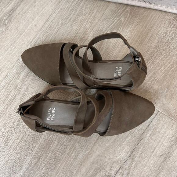 Eileen Fisher Shoes Womens Size 6 Olive Green/Gray Bovery Suede Leather Sandals - Picture 4 of 13
